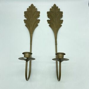 Gold-Tone Leaf Wall Candle Sconces Set Of 2 Hollywood Regency MCM Acanthus‎